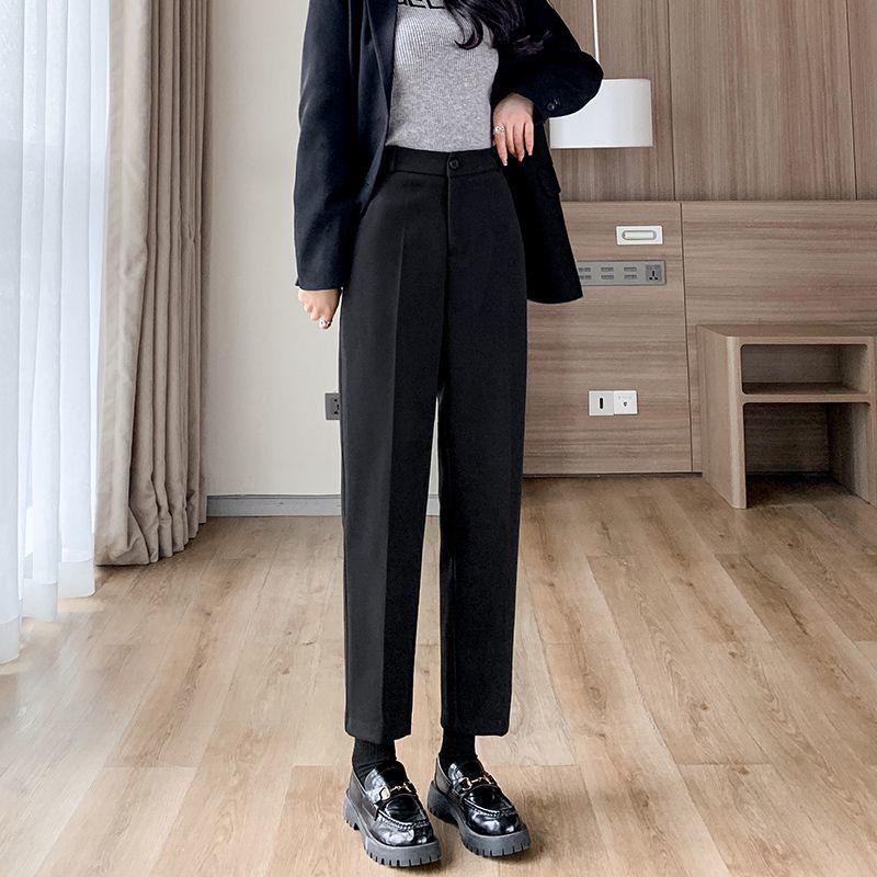 

Women s Black Fleece-Lined High-Waisted Straight-Leg Work Pants - Petite Nine-Point Cigarette Style for Spring 4XL [160-180 lbs]