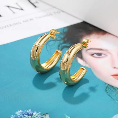 Retro Gold Simple C-shaped Zircon Earrings Creative Copper Plated Gold Versatile Temperament Niche