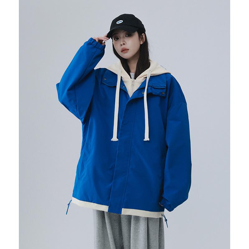 Autumn New Jacket Fake Two Jackets Men's Hooded Casual Jacket Hong Kong Style Spring and Autumn Design Sense Niche Trend