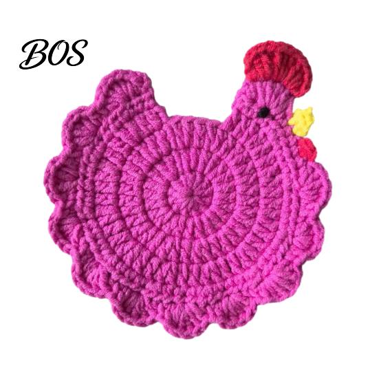 Animal Shaped Coasters Crochet Hen Coaster, Handmade Chicken Shape Knitted Mat Novelty Gift for Coffee Cup, Cute Kitchen Countertop Bar Accessory