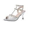 Summer Fish Mouth Sandals Women Round Head Shallow Mouth Rivet Metal Buckle Non-slip Wear-resistant High Heels