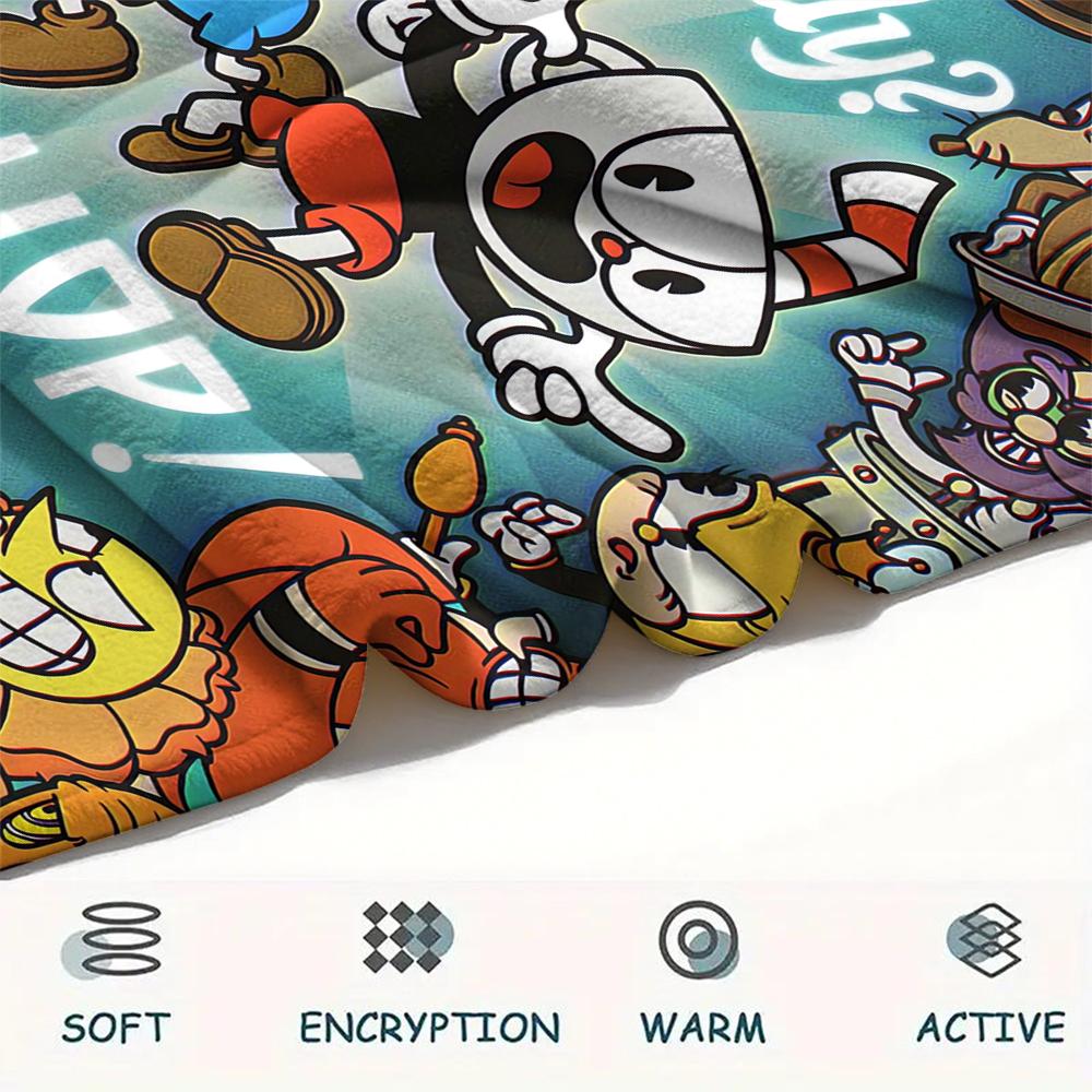 1Pc Cuphead Print Flannel Blanket, High Quality Comfortable for All Seasons, Home Decor, Warmth and Comfort, Perfect for Christmas Gifts