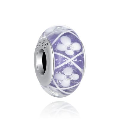 New Sterling Silver 925 Pink Purple Flower Murano Glass Diy Fine Beads Fit Original Charm Bracelet Jewelry Women