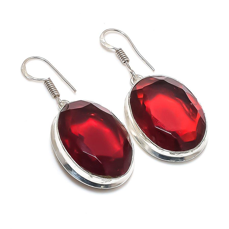 

Mozambique Garnet Handmade 925 Sterling Silver Jewelry Earring 1.77 Q9J64
