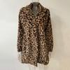 Fall Winter Women Coat Thick Plush Leopard Print Lapel Long Sleeve Windproof Cold-proof Mid Length Pockets Cardigan Lady Loose Overcoat