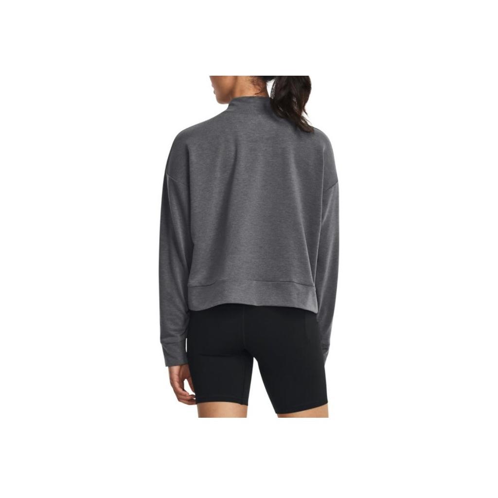 Under Armour Solid Color Cotton Knit Stand Collar Training Sports Hoodie Women Hoodies Gray 1379496-010