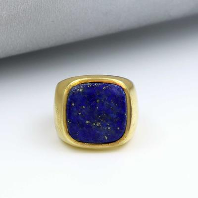 Anel de Pedra Lápis-Lazúli, Anel de Prata Esterlina 925, Anel de Ouro Amarelo, Joia Feita à Mão, Presentes de Aniversário, Anel Marcante