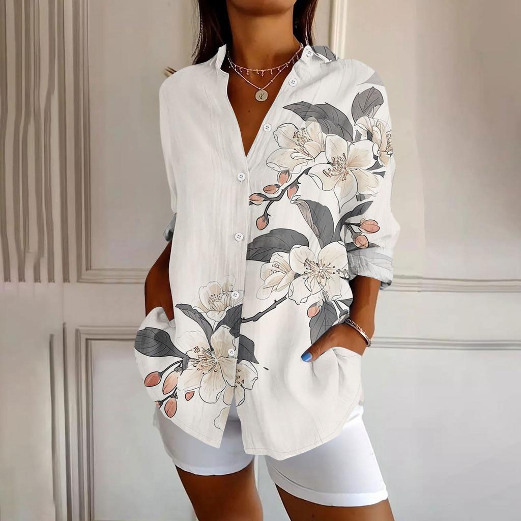 Damen Hemd mit Knöpfen Langarmhemden für Damen Druckgrafik Bluse Top