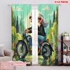 2pcs,2D Plane Printing Print Curtains Grandpa and Grandma Riding Motorcycles Polyester Easy Install (without Rod) Room Decor
