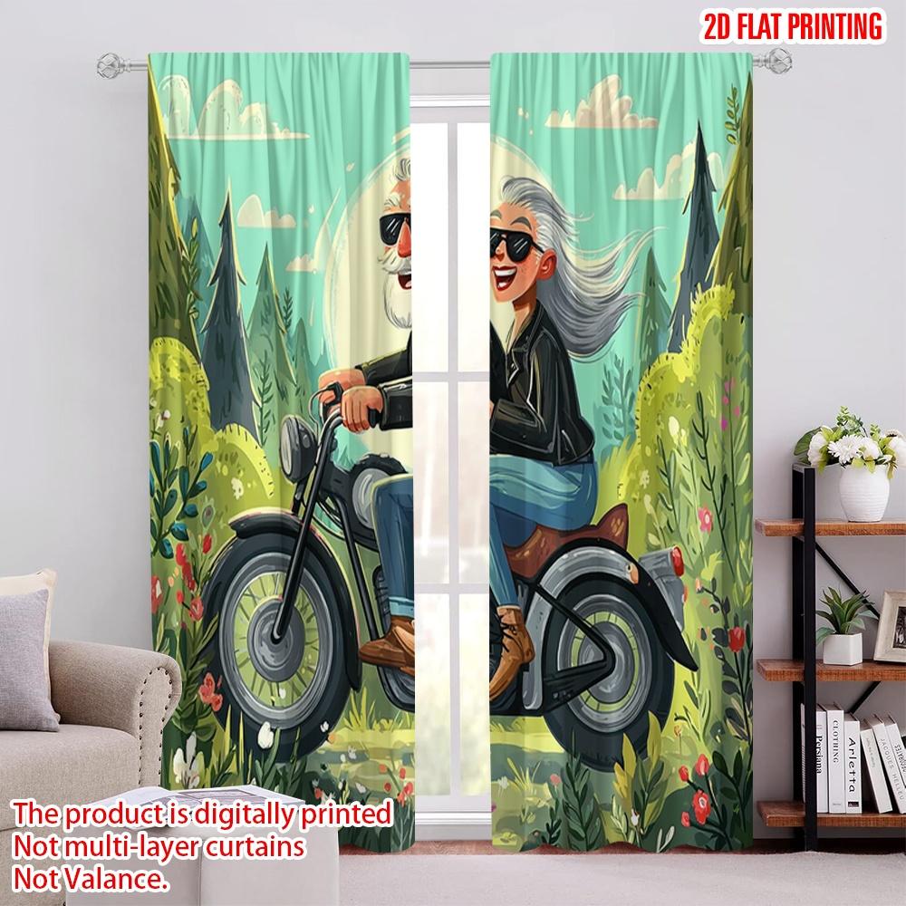 

2pcs,2D plane printing Print Curtains Grandpa and grandma riding motorcycles Polyester Easy Install (without rod) Room Decor 52.50 × 116.00 cm 2 pcs