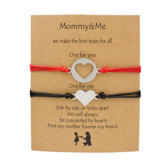1 Pair Mother Daughter Bracelet Adjustable Woven Rope Casual Geometric All-match Decoration Back To School Gifts Hollow Love Heart Mommy Card Jewelry