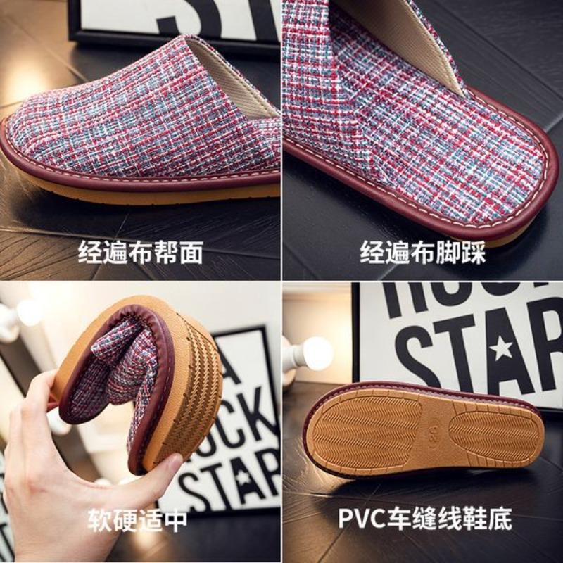 Spring and autumn household fabric slippers men and women couples home indoor non-slip floor home four seasons cool slippers thick bottom