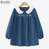 ZANZEA Women Splice Doll Collar Loose Casual Long Sleeve Blouse