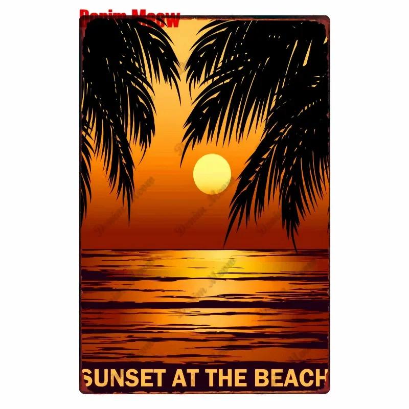 Beach Metal Tin Sign, Vintage Summer Beach Plates, Relax Wall Sign, Pool Tiki Bar Pub Seaside Ocean, Happy Place, Decor WY161
