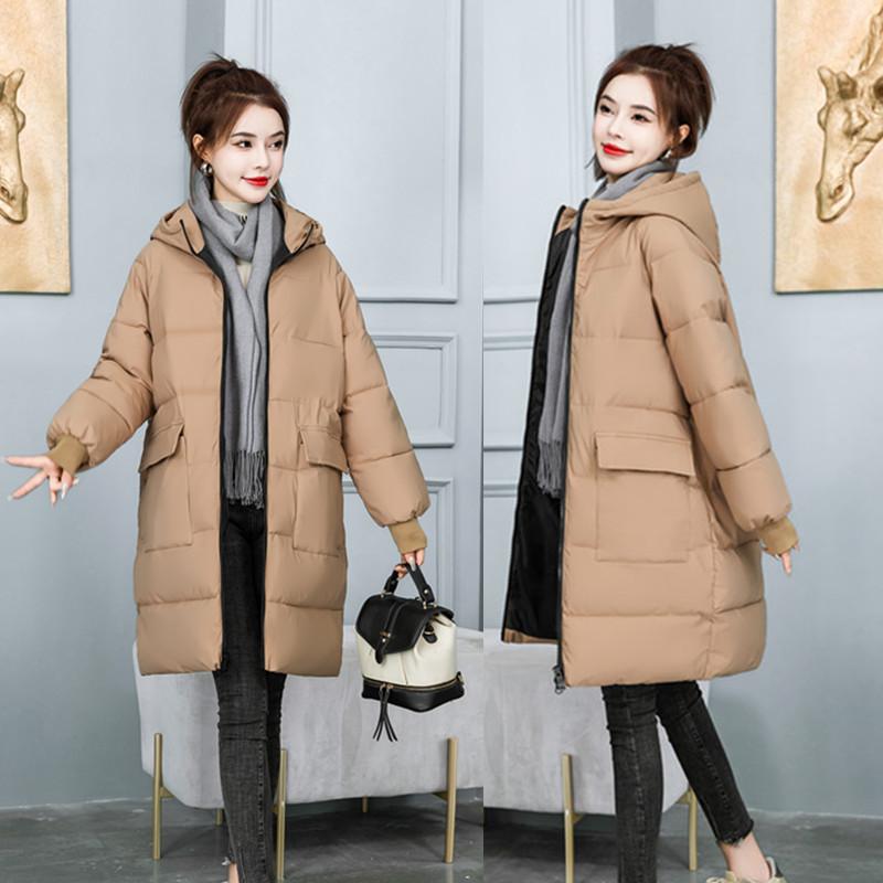 

Женская свободная куртка средней длины, повседневная куртка, зимняя теплая куртка на молнии с капюшоном XS