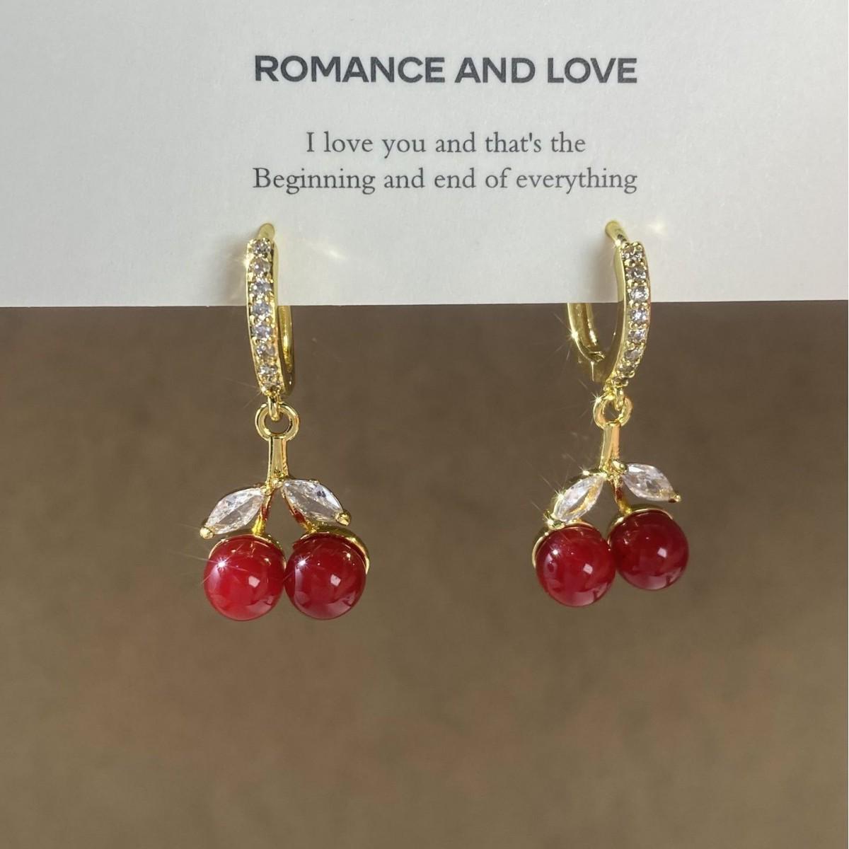 Red Cherry Zircon Leaf Ear Cuff: Elegant Women s Autumn/Winter Earrings