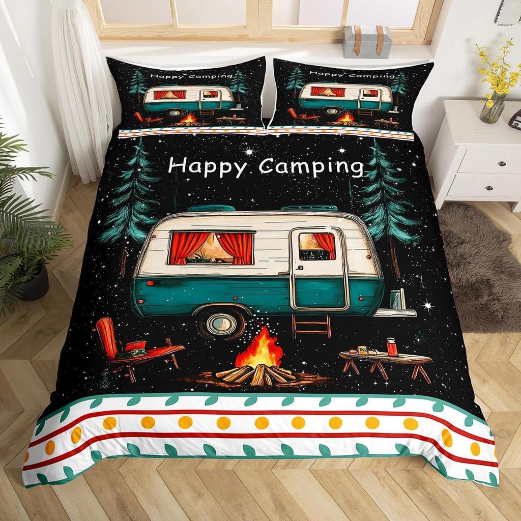 Camping Duvet Cover Set Full King Size Cartoon Rv Camping Car Bedding Set Camper Accessories For Travel Trailers Comforter Cover