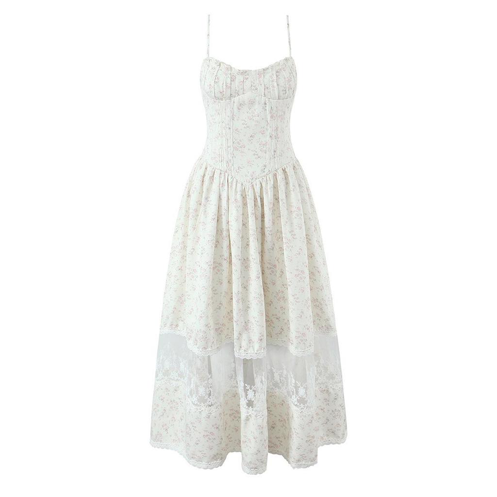 2026 Chic Lace Sweetheart Patchwork V-Neck Midi Dress with Open Back