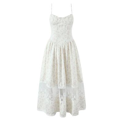 2026 Chic Lace Sweetheart Patchwork V-Neck Midi Dress with Open Back