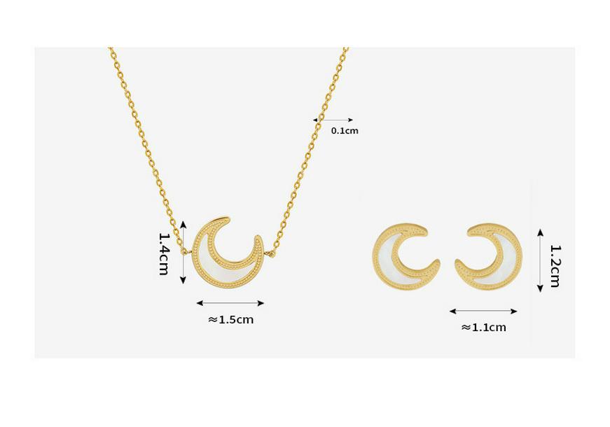 Korean-Inspired Moon White Mother-of-Pearl Jewelry Set: 18K Gold-Plated Titanium Pendant Necklace & Earrings