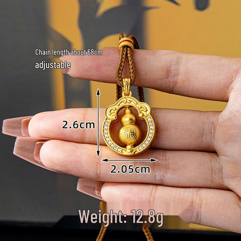 

Vintage Rhinestone Rotatable Gourd Necklace - Trendy Vietnam Court Style, Gold Pendant, Long-Lasting Color Jewelry