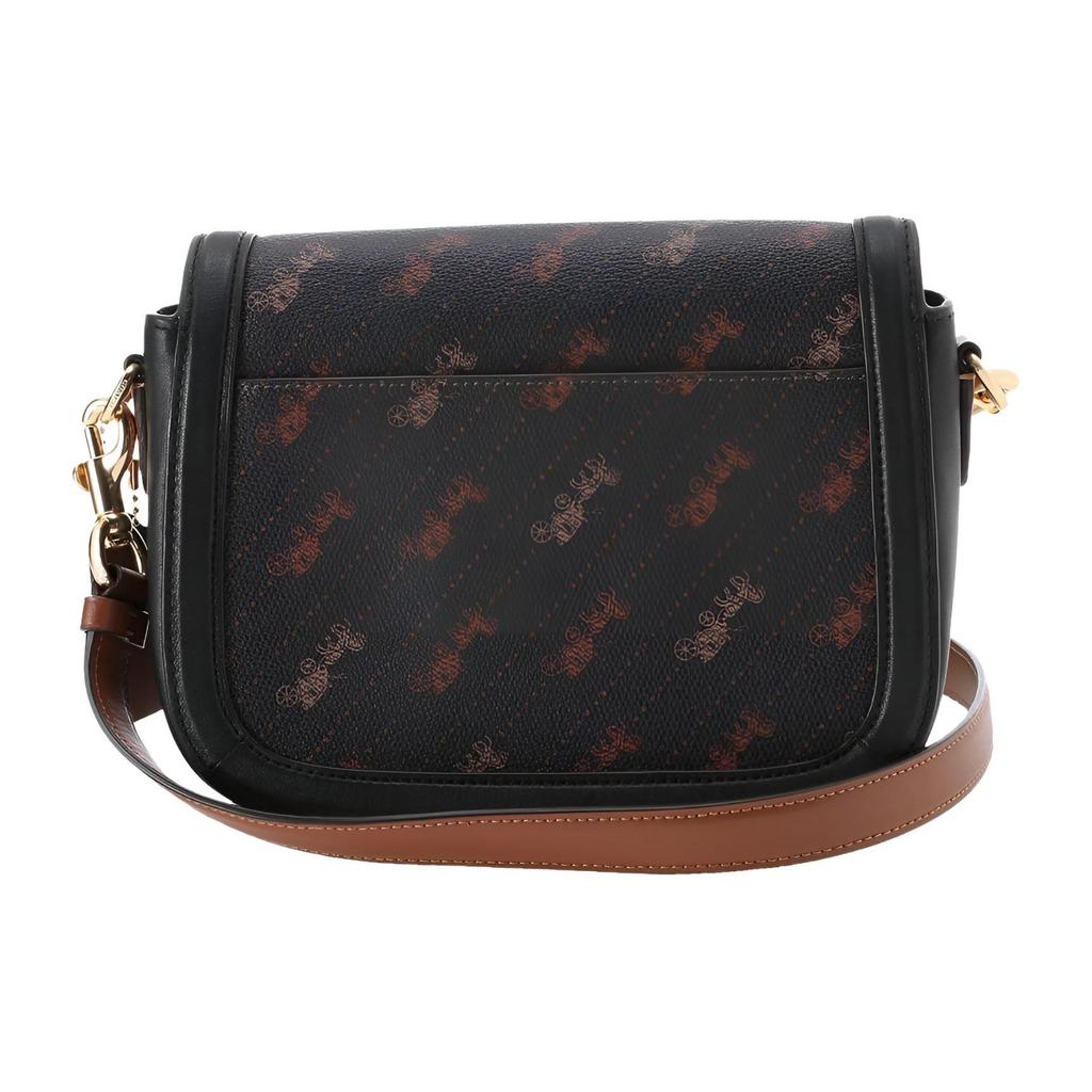 Coach 21 Horse And Carriage Print Flap Leather Saddle Bag Women Shoulder Bag Brown Black C4059-IMBLK