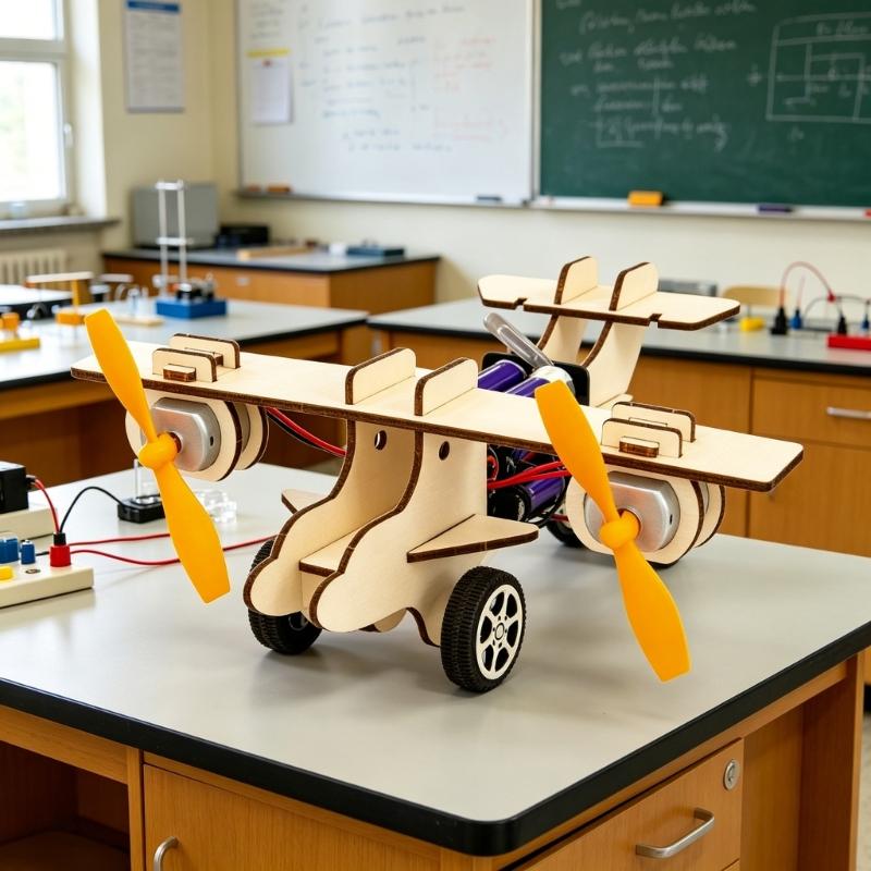 Assembly Wooden Double Engine Aircraft Model Toy Aerodynamics Experiment Demonstration Tool for Classroom Teaching