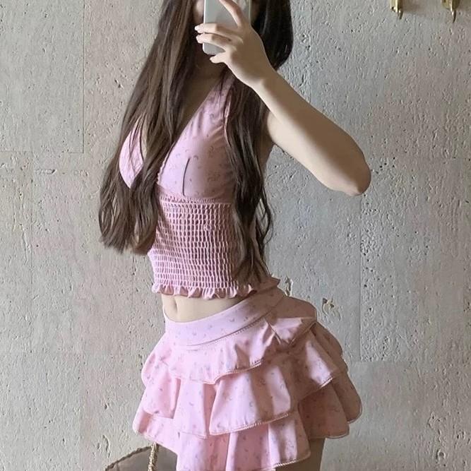 1011 new swimsuit women's split skirt conservative belly and thin small fresh ins wind hot spring vacation swimming