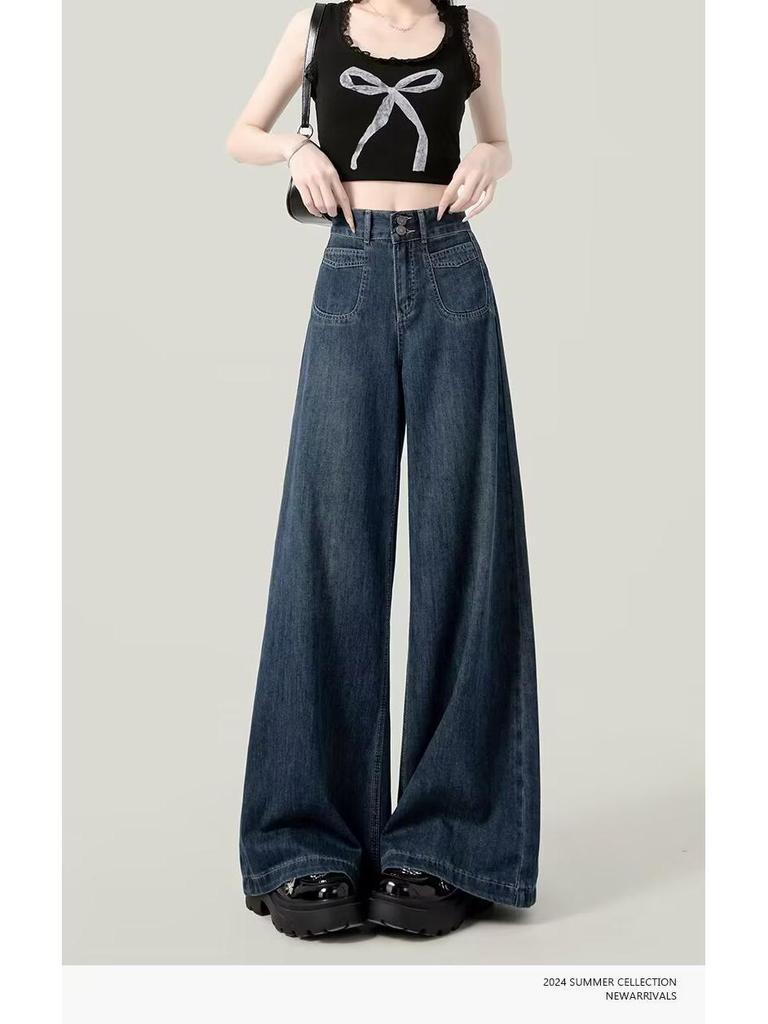 Women's Dark Blue Wide-Leg Relaxed Fit Jeans - Autumn Collection