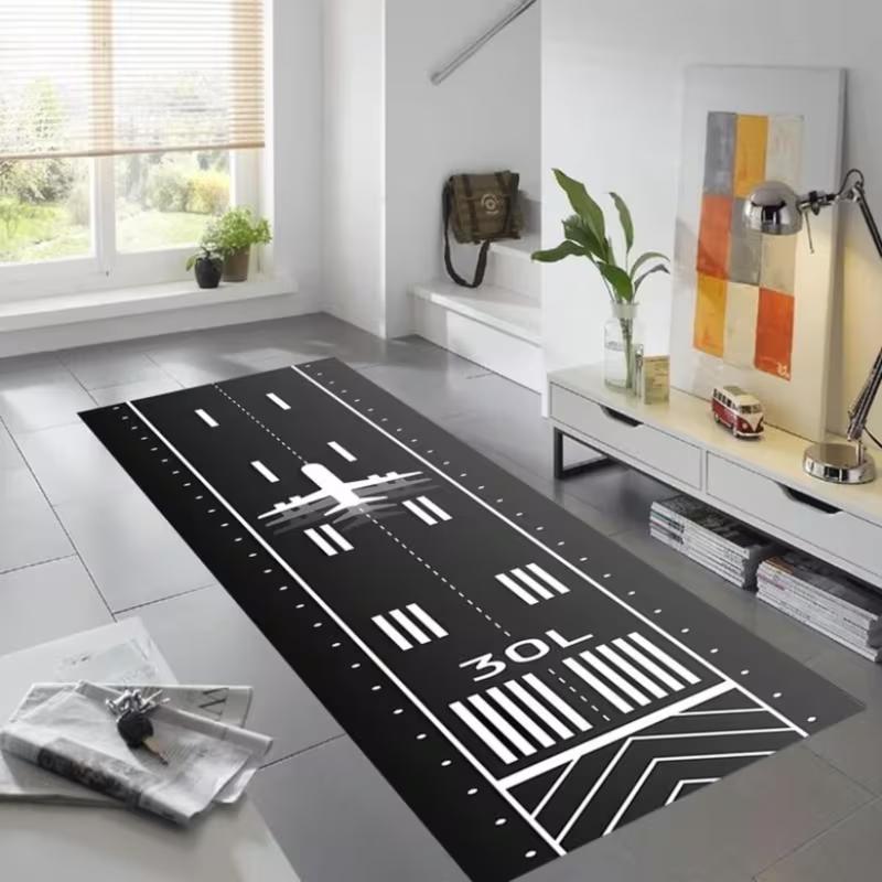 Moderner Flughafen-Landebahn-Langläufer-Teppich, rutschfest, weich, langlebig, für Flur, Eingangsbereich, Wohnzimmer und Schlafzimmer