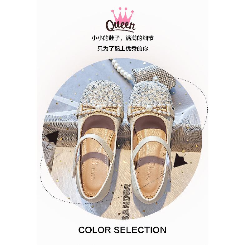 High-heeled Girls' Princess Shoes for Spring and autumn2026New Style Little Girl's Leather Shoes with Dress, Soft-soled Children's Crystal Shoes