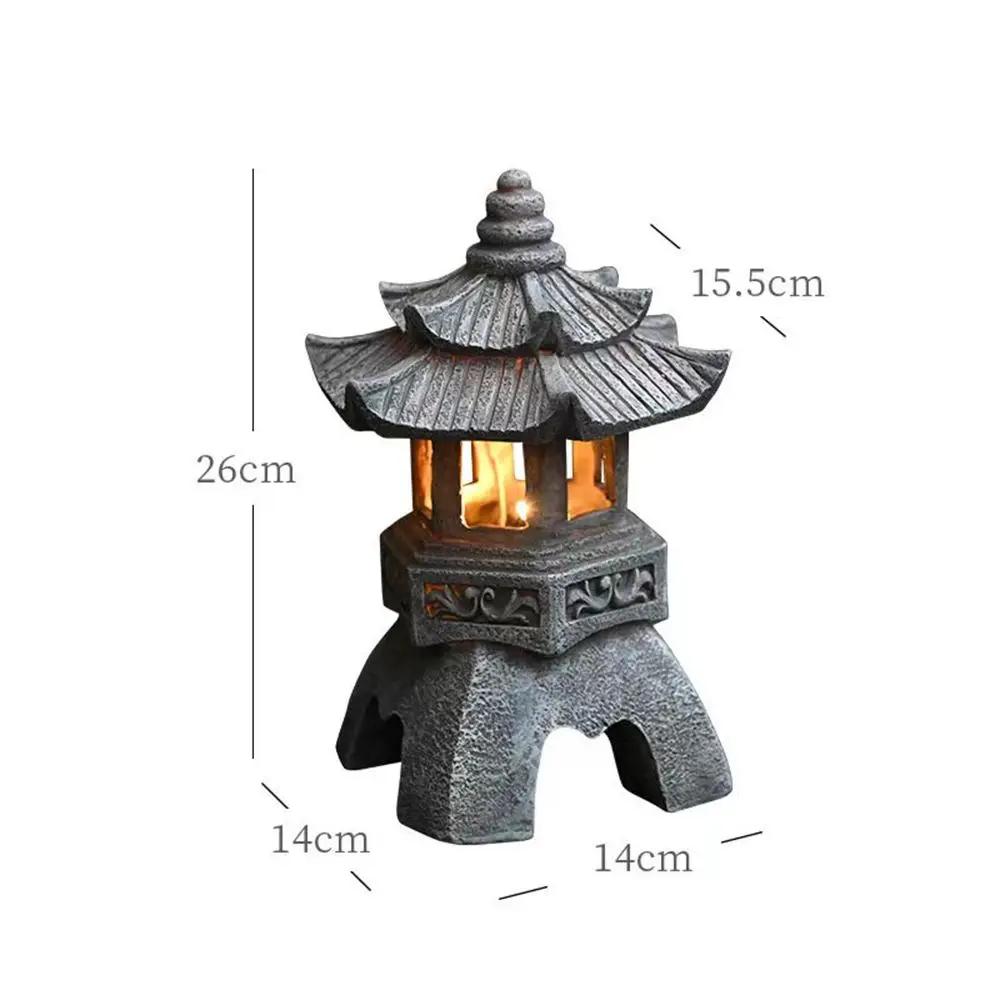 

Decoration Zen Ornaments Solar Powered Tower Garden Statue Palace Lanterns Chinese Solar Lamp Stone Courtyard Pagoda Lantern