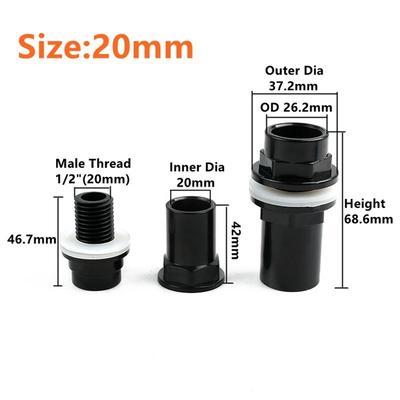 20~50mm Czarna Rura PCV Grubszy Złączka Wlot/Wylot Zbiornika Wody Złącze Drenażowe Adapter Nawadniający Złącze Akcesoria do Zbiornika Akwariowego