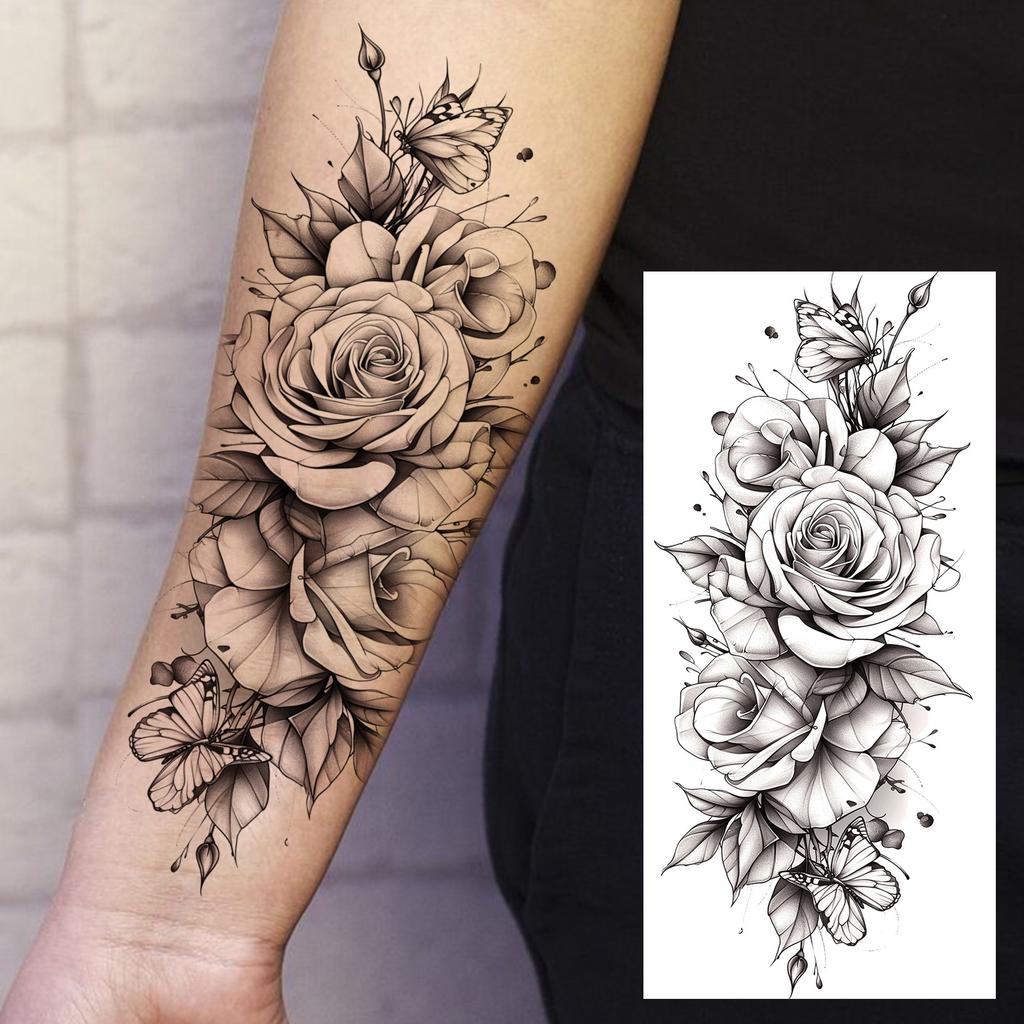 1 Sheet Sketch Flower Animals Temporary Tattoos For Women Long Lasting Waterproof Elephant Turtle Fake Tattoo Body Art Stickers