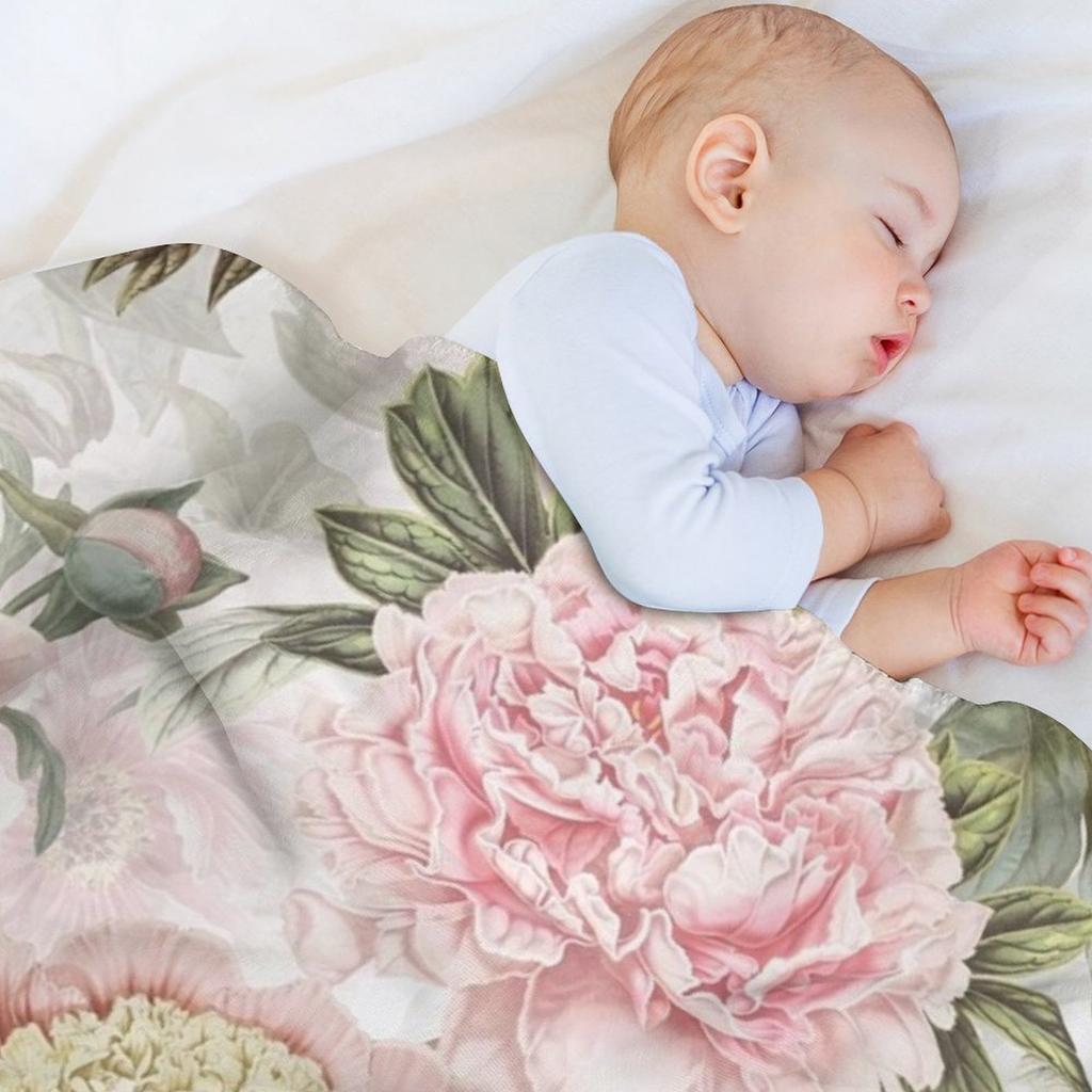 Vintage Botanical Blush Peony Flowers Pattern Throw Blanket Travel Size Cozy Blanket for Plane Train
