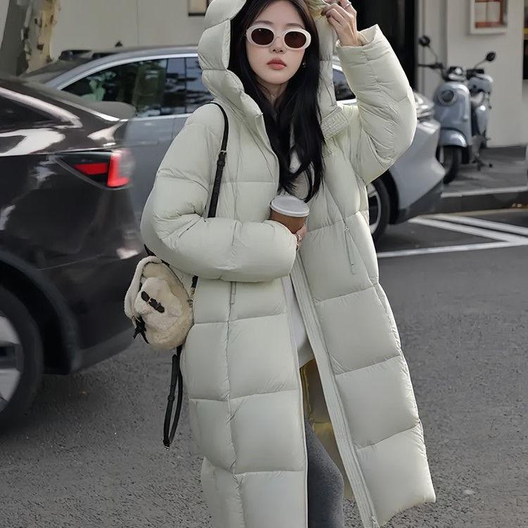 Down Cotton-padded Jacket Girls' Long New Padded Hooded Over-the-knee Cotton-padded Jacket Bread Coat