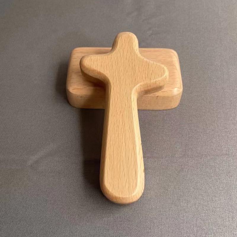 Wooden Cross Crafts Desk Ornaments Beech Wood Cross Wood Carving Table Decor Christian Cross Decoration Christmas Jesus Christ