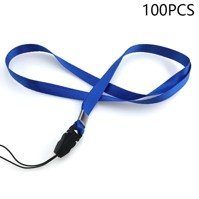 

100Pcs Neck Straps 39cm+7.5cm Nylon Cell Phone Lanyards Phone Charm Blue