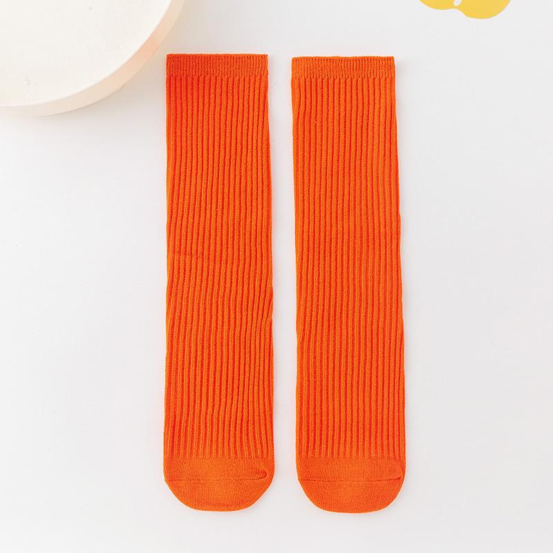 Korean-Style Candy Color Mid-Calf Cotton Socks for Girls and Babies - Thin, Double Needle, Spring & Autumn Piled Socks
