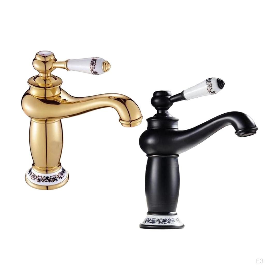 Bathroom Sink Faucet Basin Mixer Tap Ceramic Elegant Design Splashproof Single Handle and Cold