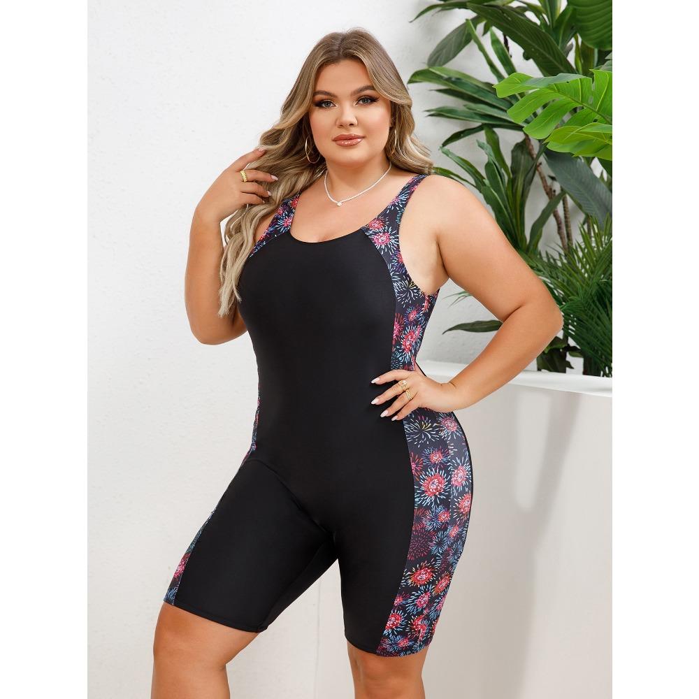 

Европейский и американский цельный купальник больших размеров спортивный и закрывающий колени облегающий спортивный купальник с плоским углом 4XL