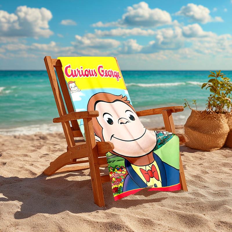1pc Curious George (6) Beach Towel, Comfortable and Thick, and Swimming/Bath/Picnic/Camping Towel, Suitable for Seaside Beaches