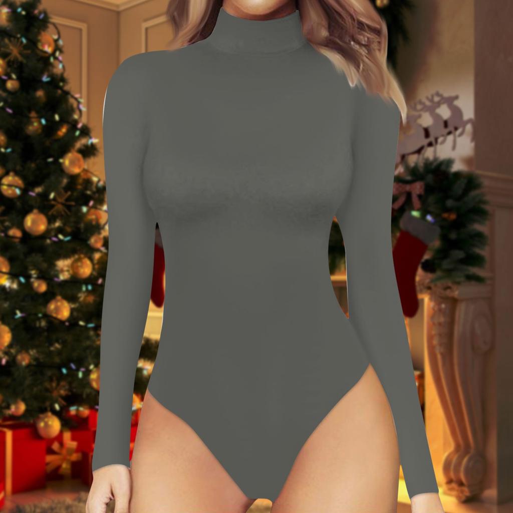 Women's One-piece T-shirt Slim Long Sleeve Half High Neck Solid Color Jumpsuit Top