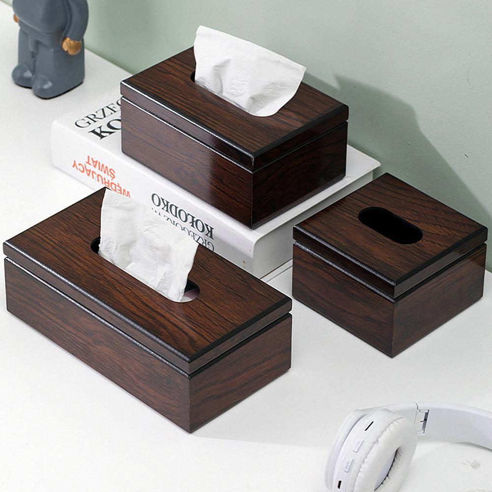 Walnut Color Wooden Tissue Paper Dispenser, Home Daily Use Desk Wood Napkin Paper Storage Case
