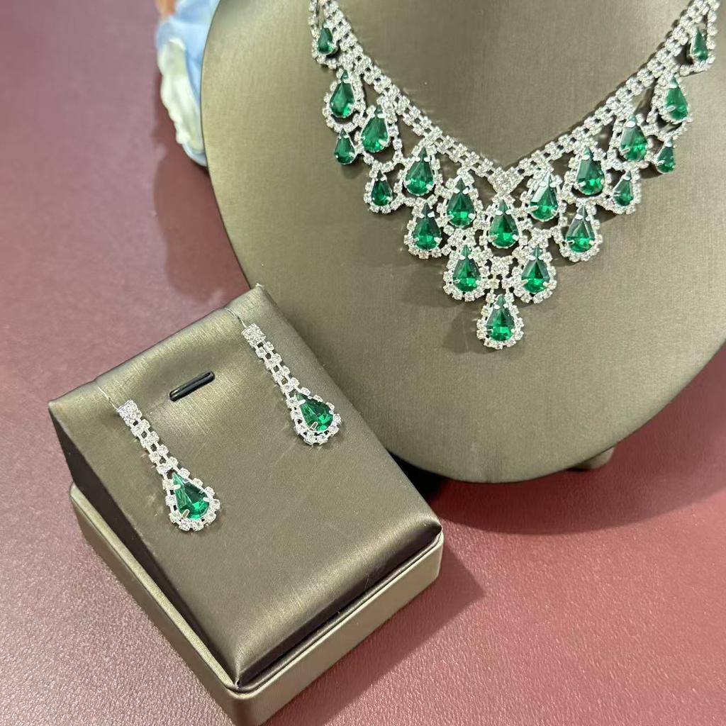 Rhinestone Water Drop Tassel Necklace Set, Heavy Clavicle Chain Retro Versatile Dress Accessories