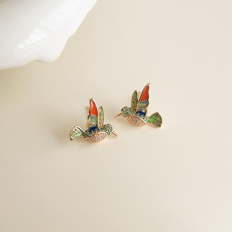 Dripping Enamel Flower Series Real 925 Silver Gold Plant Stud Earrings For Women Small Niche Accessories