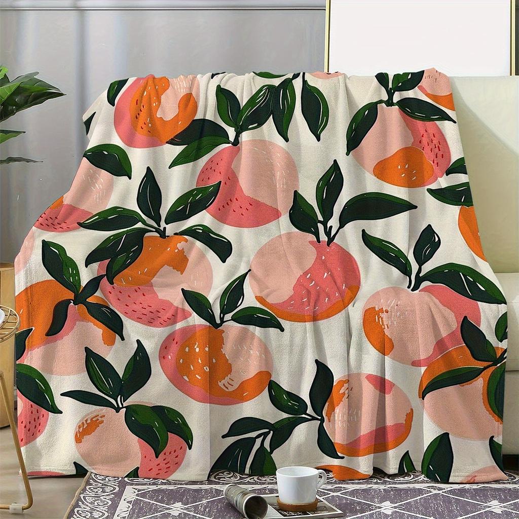 Bright Peach Fruit Design Blanket Comfortable Decorative Nap Blanket For Sofa Bed Chair Dormitory Blanket