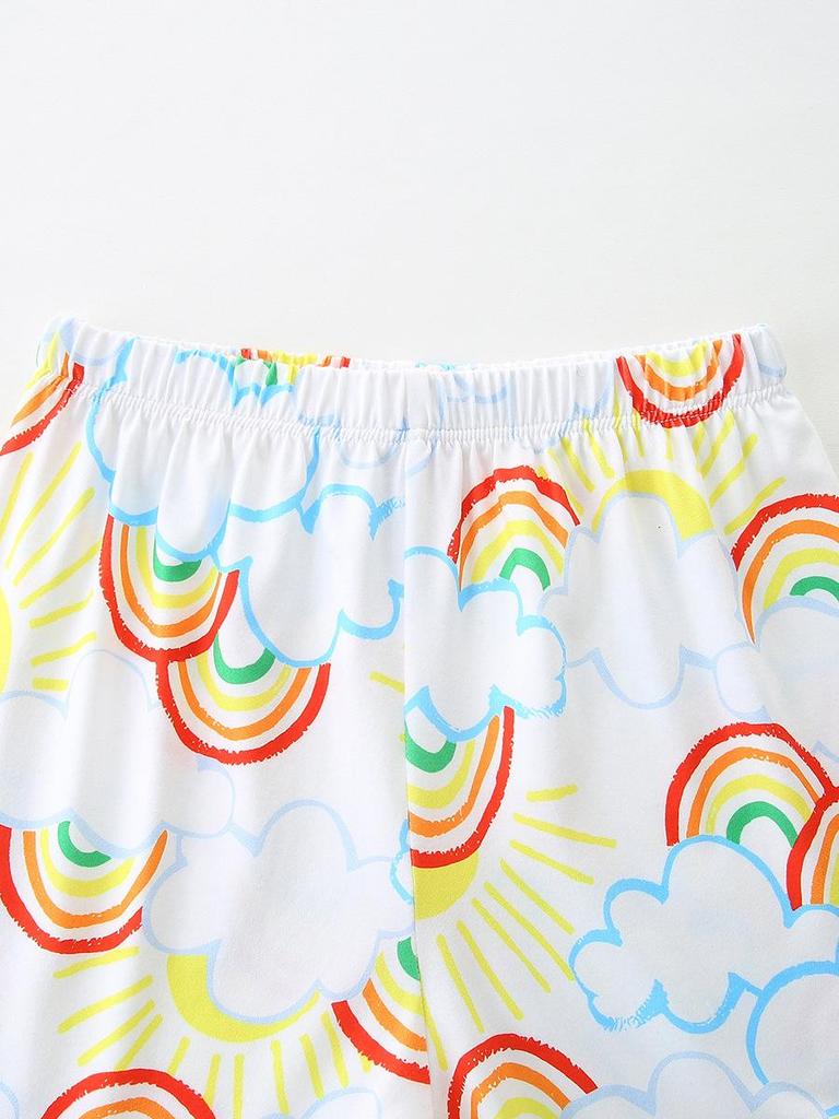 Girls' Summer Home Wear Set: European & American Style Round Neck Shorts Pajamas