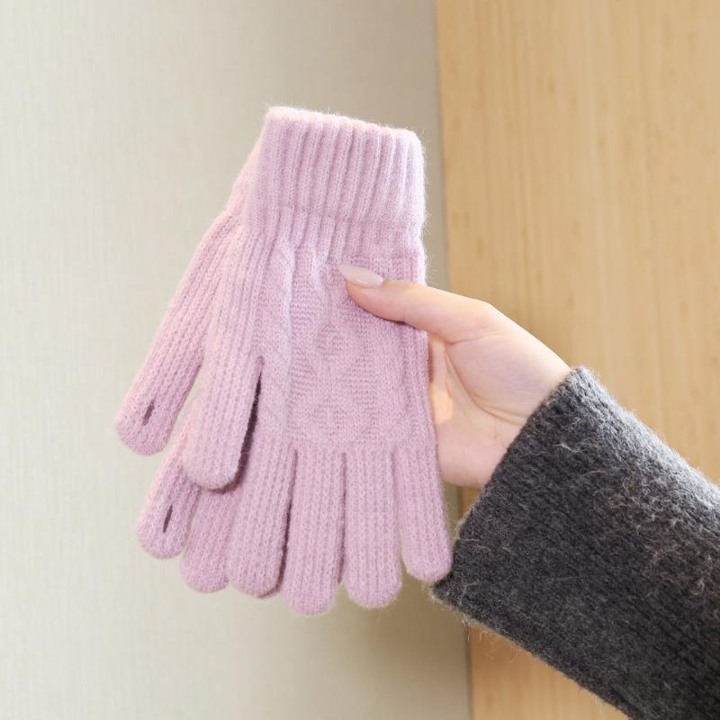 Warm and Cold-proof Knitted Wool Gloves, Solid Color Finger-leaking Wool Gloves, Thickened and Piled Cycling Gloves