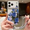 Colorful Flowers Print Leather Lanyard Case For iPhone 18 Pro Max Hybrid TPU+PU Anti-skid Soft Cover For iPhone 17 16 15 14 13 Pro Max